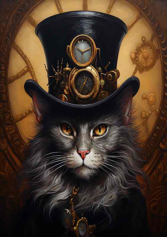Feline Futurism Where Classic Charm Meets Cyber Realms | Metal Poster
