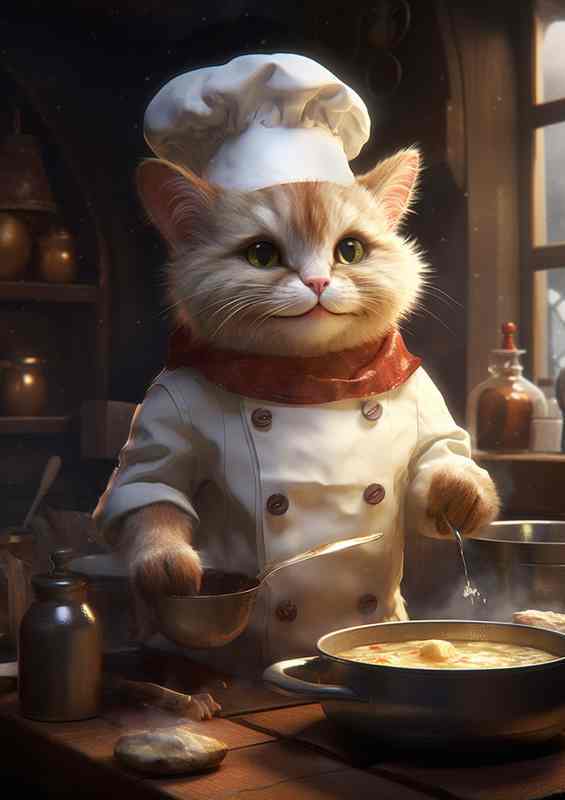 Furry Foodies Cartoon Cats Whipping Up Delights | Metal Poster