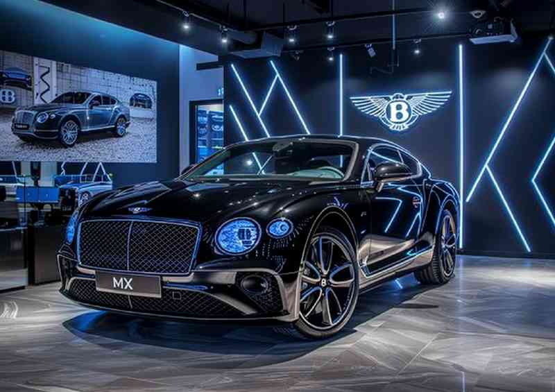 Bentley black bodywork with silver accents parked | Metal Poster