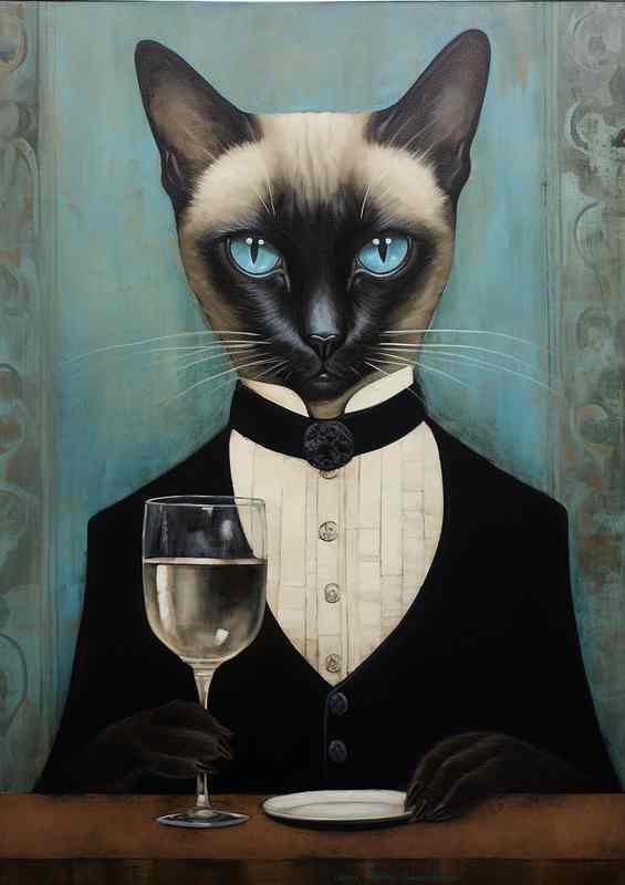 Gourmet Cats Wine Tasting Felines in Artistic Glory | Metal Poster