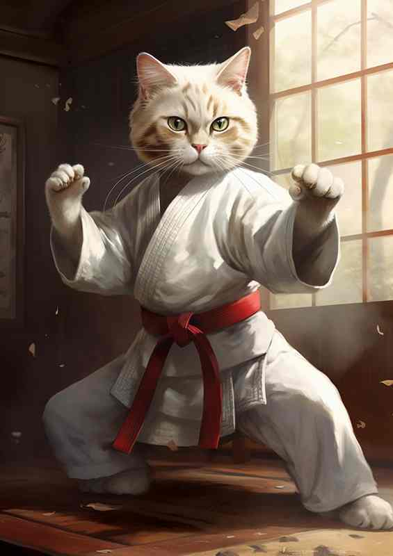 Karate Kitty Anthropomorphic Feline Martial Arts | Metal Poster