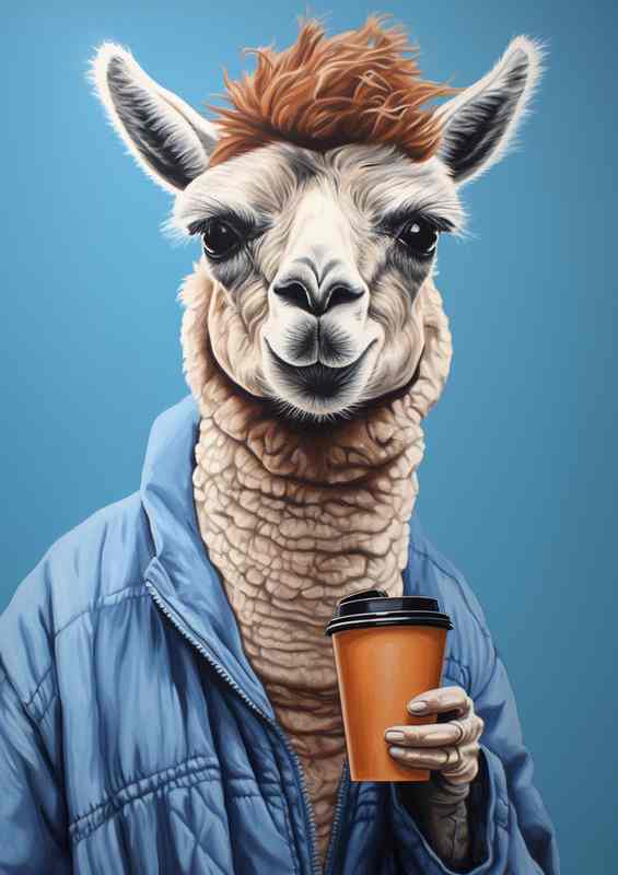 Llama Taking a Moment with a Mug | Metal Poster