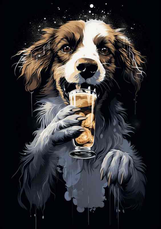 Paws & Pints Art of Dogs Relishing a Cold Brew | Metal Poster