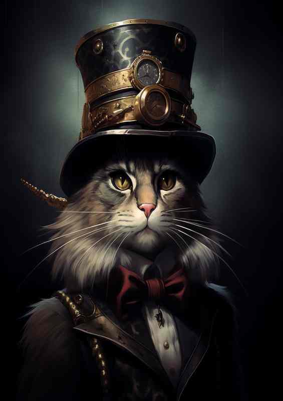 Top Hat Tech Cats Navigating the Neon Streets | Metal Poster