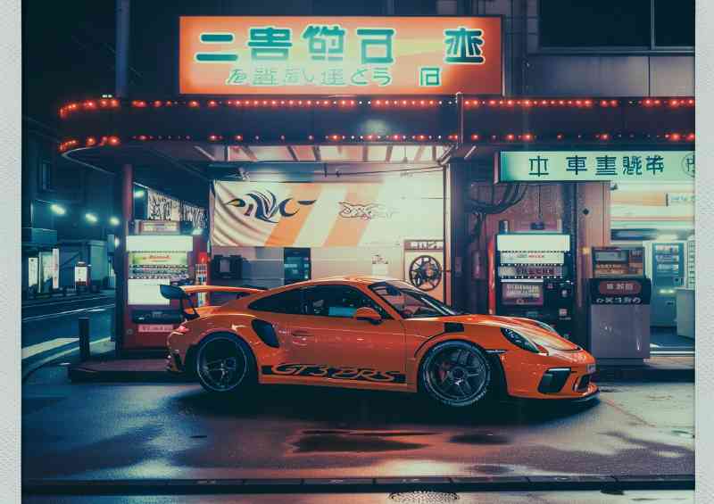 Orange Porsche GT3 RS wideboy | Metal Poster