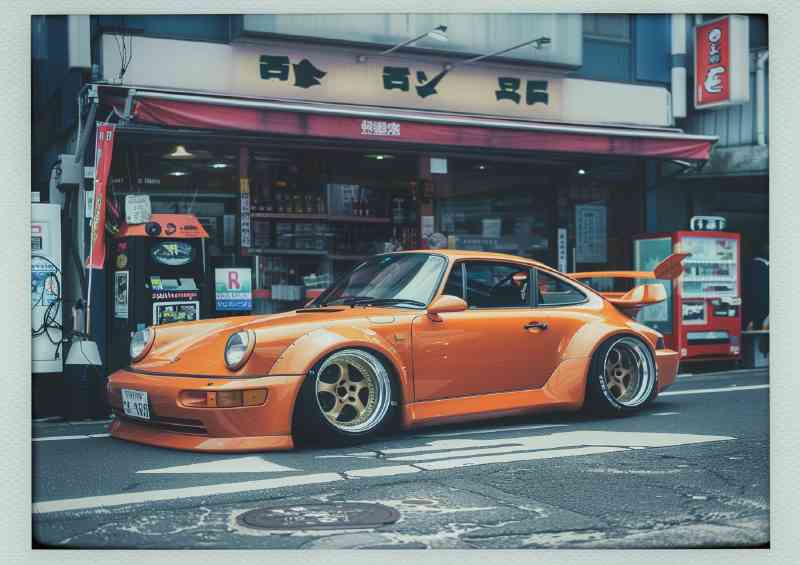 Orange widebody Porsche | Metal Poster