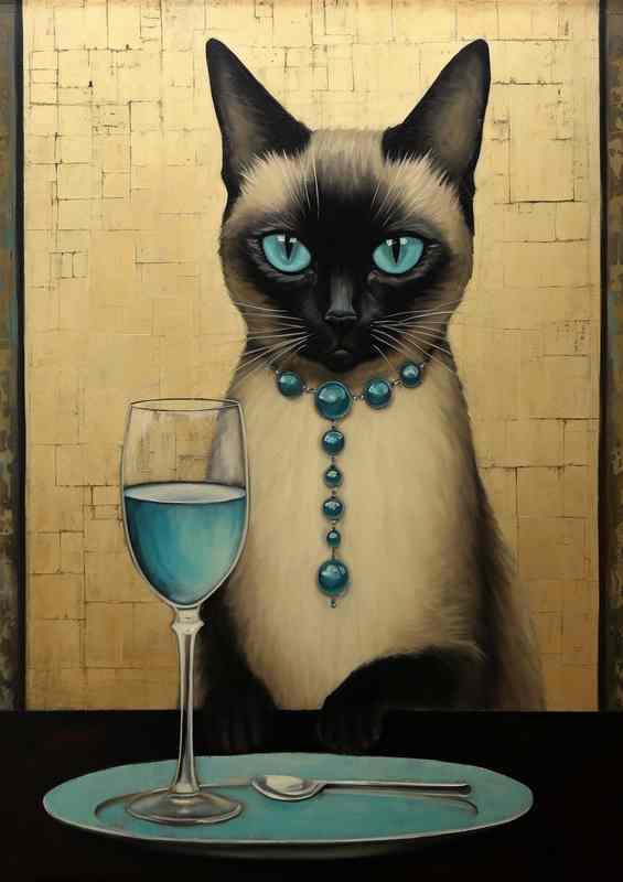 Vino Vignettes Sophisticated Cats with Wine Glasses | Metal Poster