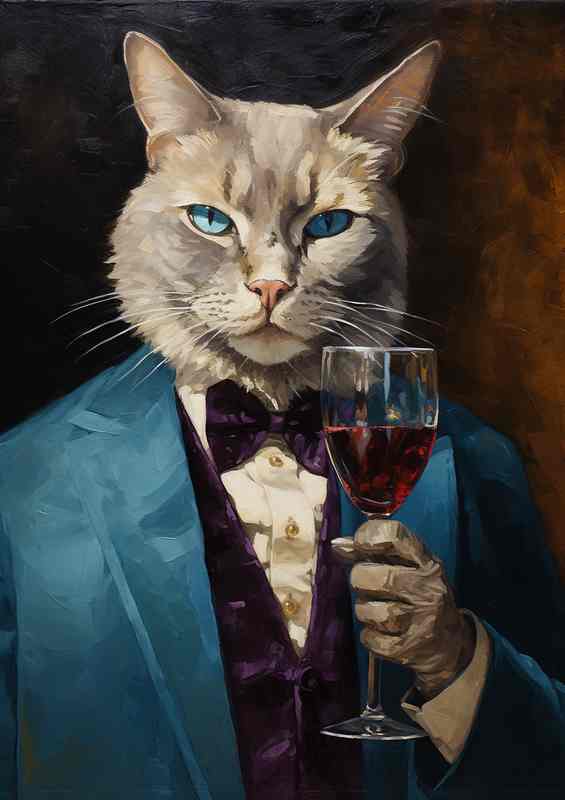 Wine And Whiskers Cat Art Classy Touch | Metal Poster