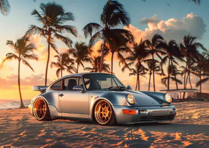 Porsche 964 widebody parked on the sand | Metal Poster