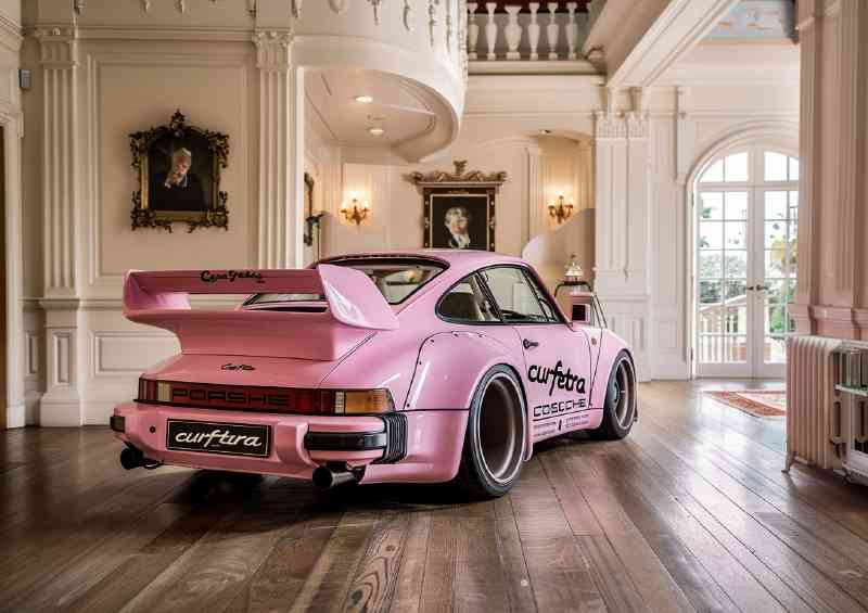 Rear pink widebody Porsche | Metal Poster