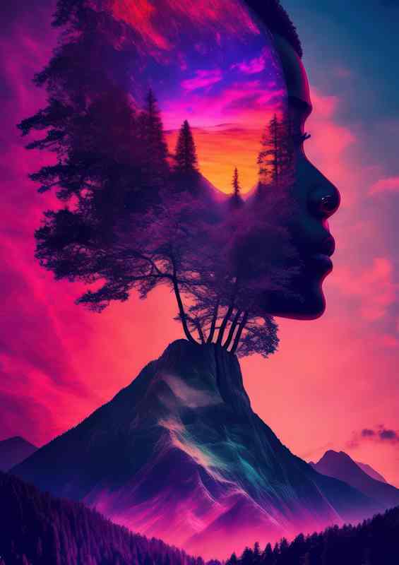 Creative trees and mountains exposure in the background | Metal Poster