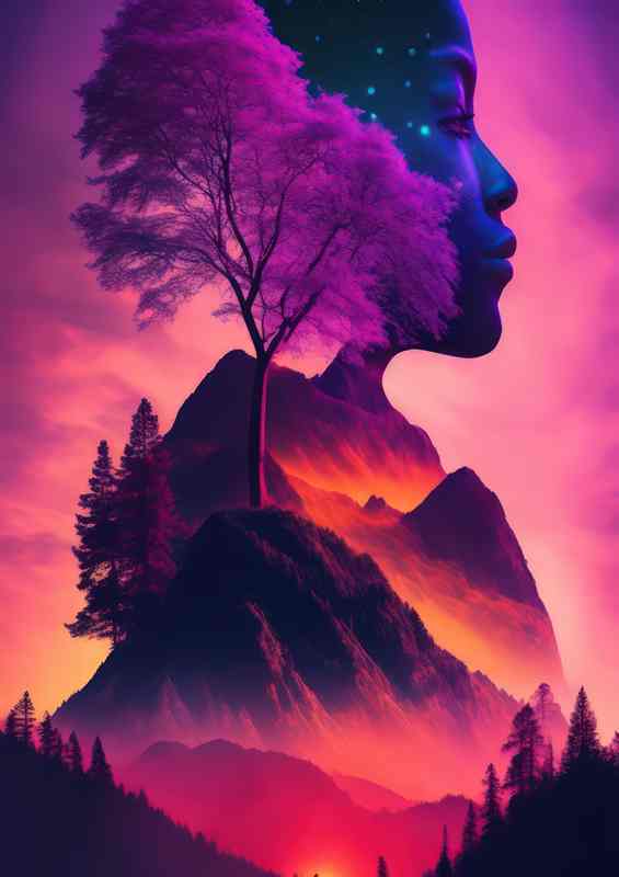Creative trees and mountains in the background | Metal Poster