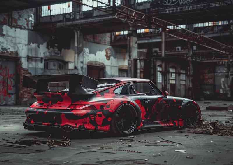 Widebody Porsche R with black and red camo | Metal Poster