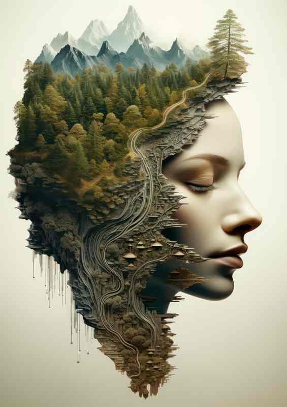 Dual Nature Artistic Fusion of Forest | Metal Poster