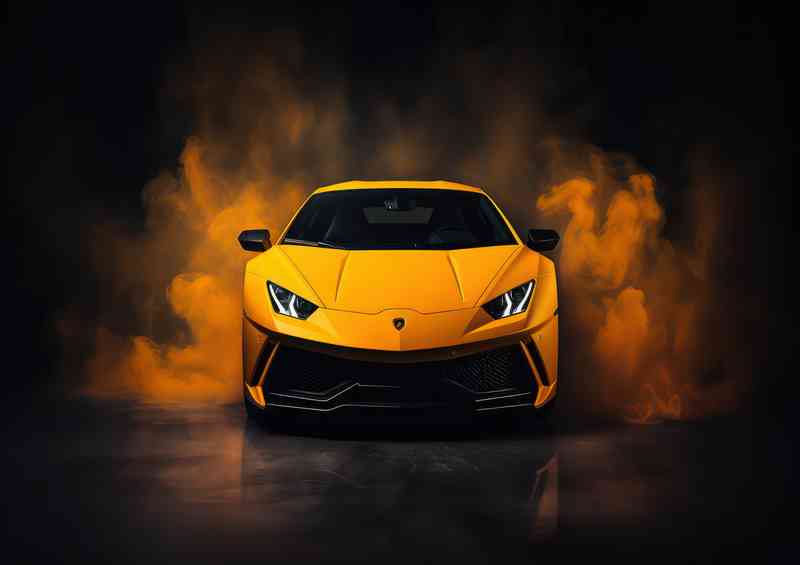 Yellow Lamborghini misty smoke | Metal Poster