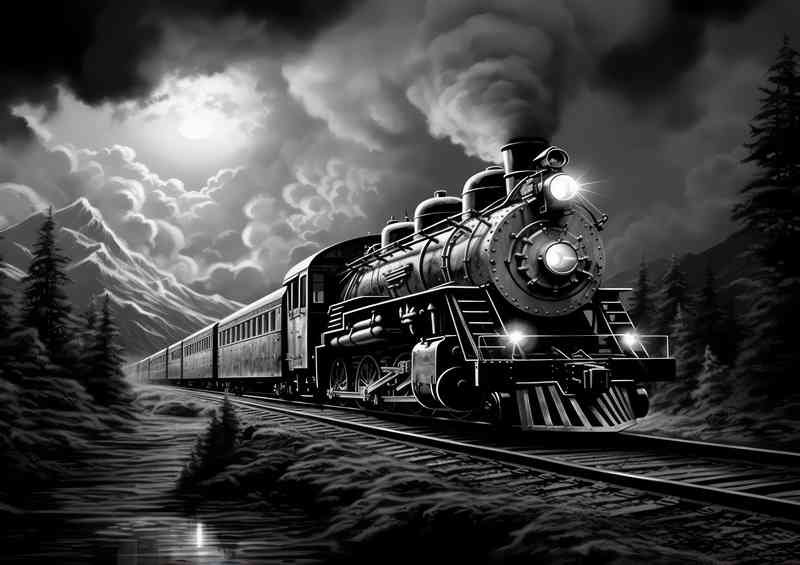 Train steaming along the track | Metal Poster
