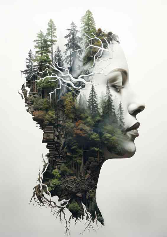 Double Exposure Forest Metal Poster