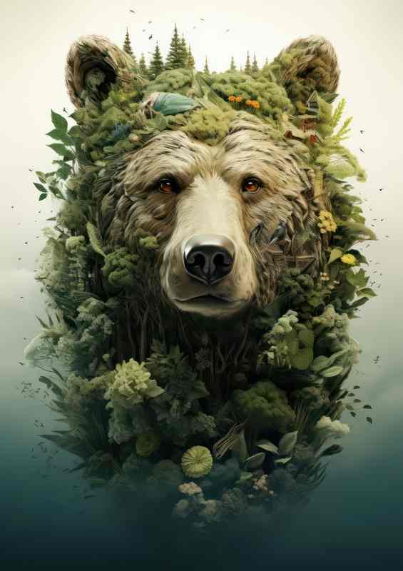 Elegant Wild Forest Double Exposure | Bear Metal Poster
