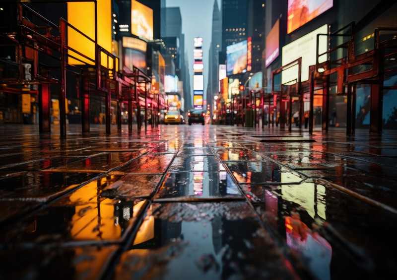 Times Square street in the rain | Metal Poster