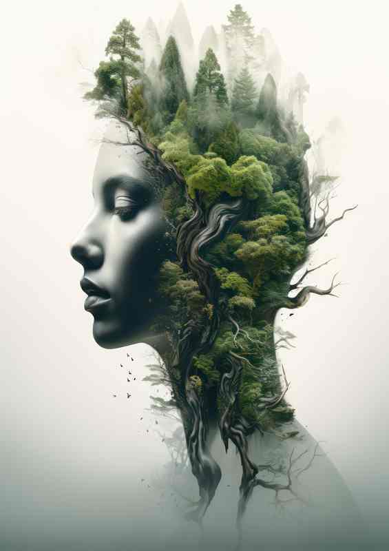 Enchanting Double Vision of the Forest and a woman | Metal Poster