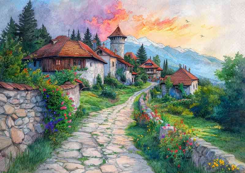 Art Nouveau painting village in Romania | Metal Poster