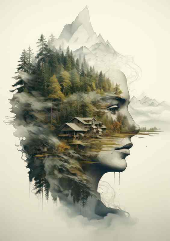 Enigmatic Elegance Double Exposure Forest Beauty | Metal Poster