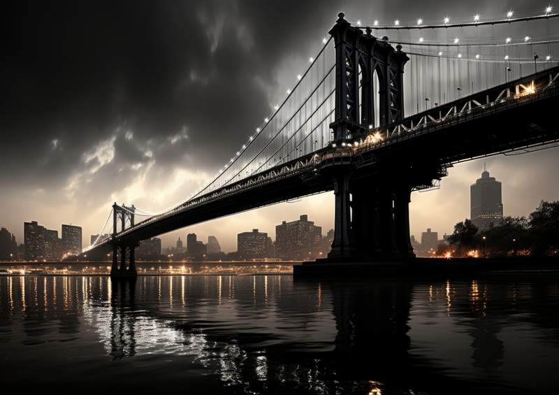 Black and white image of the Brooklyn Bridge | Metal Poster