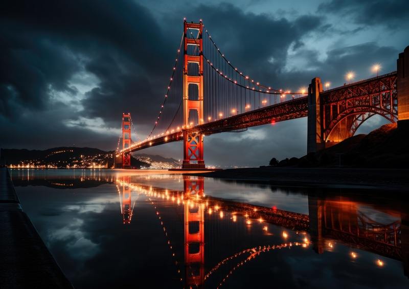 Golden Gate Bridge Urban style at night | Metal Poster
