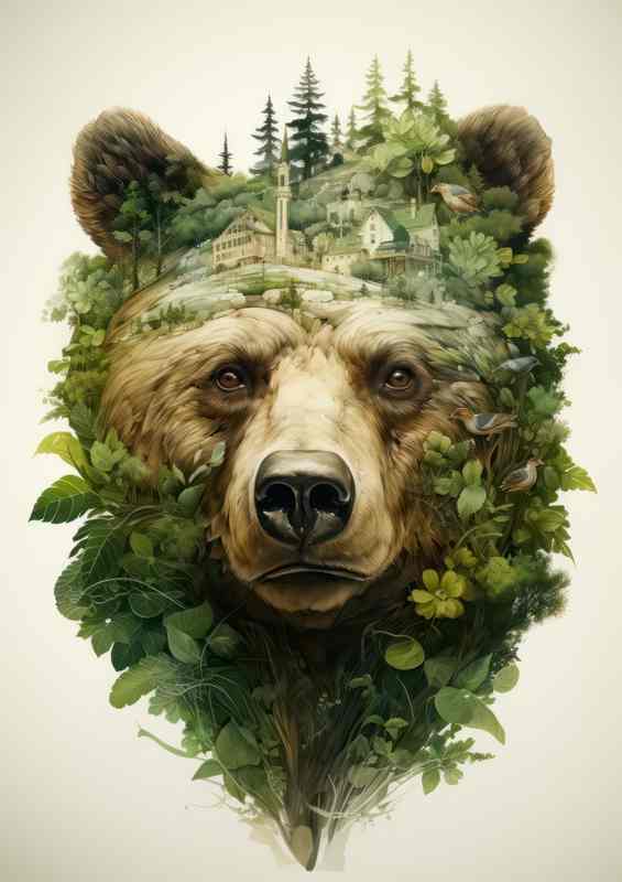 Wilderness Bear Double Exposure Metal Poster