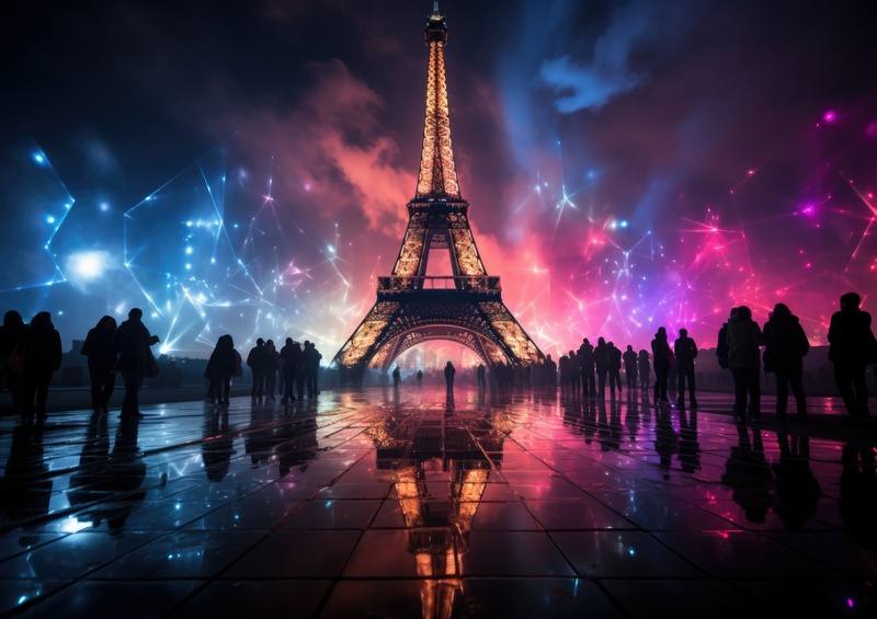 Paris with blue and purple sky | Metal Poster
