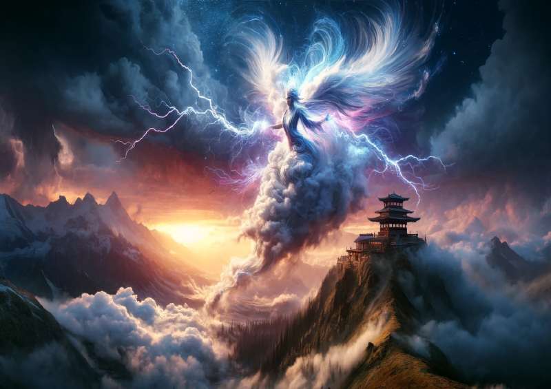Air elemental spirit her form a whirlwind of clouds and lightning | Metal Poster
