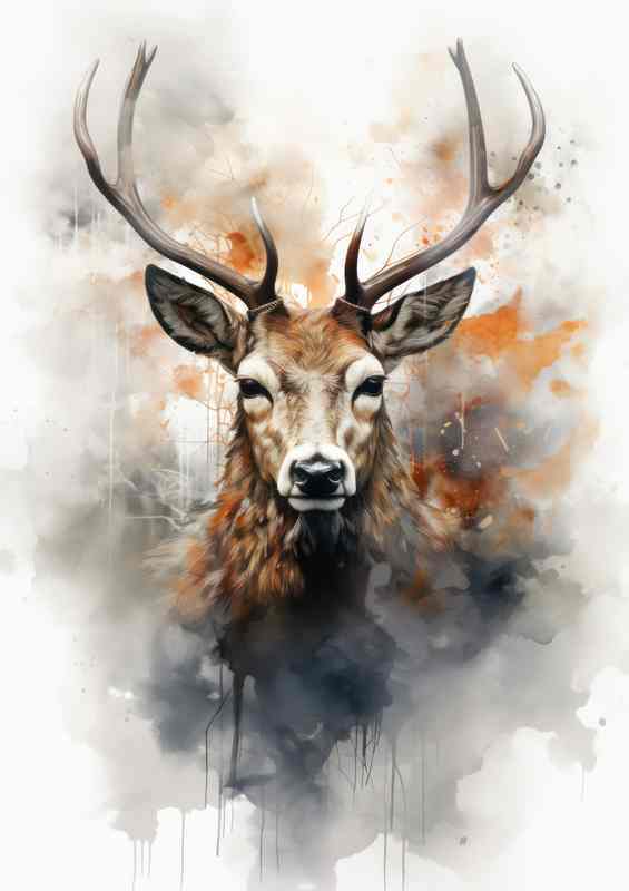 Mystical Deer Double Exposure Metal Poster
