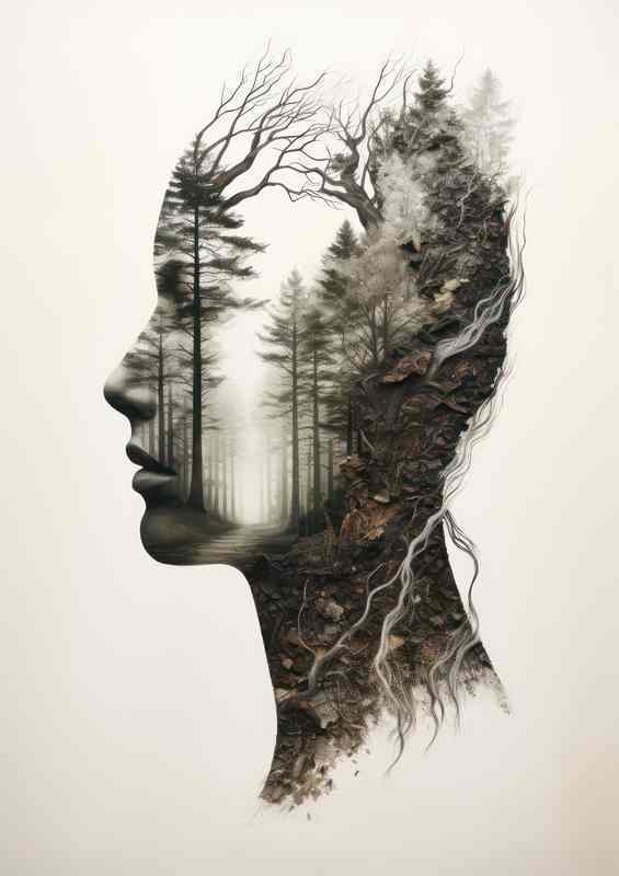 Natures Duality Double Exposure Head | Metal Poster