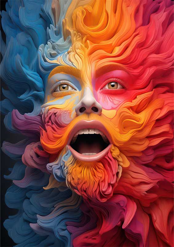 Whimsical Colorplay colorful hairy face | Metal Poster