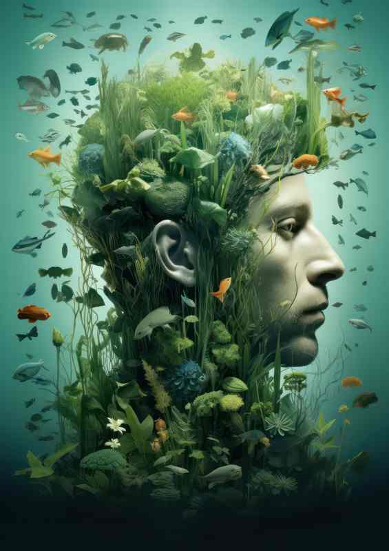Natures Duality of a man and the fish | Metal Poster