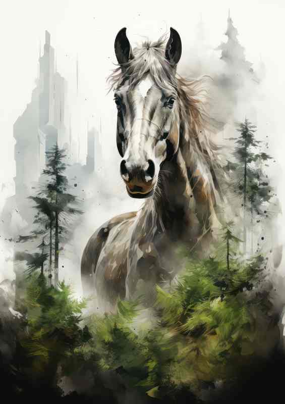 Natures Musings Reflective Horse Exposure Wilderness | Metal Poster