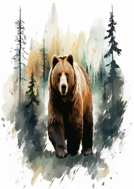 Nature's Symphony Forest Vision Bear Metal Poster