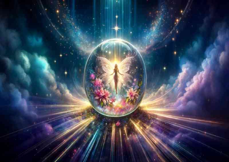 Ethereal scene within a crystal orb featuring a fairy | Metal Poster