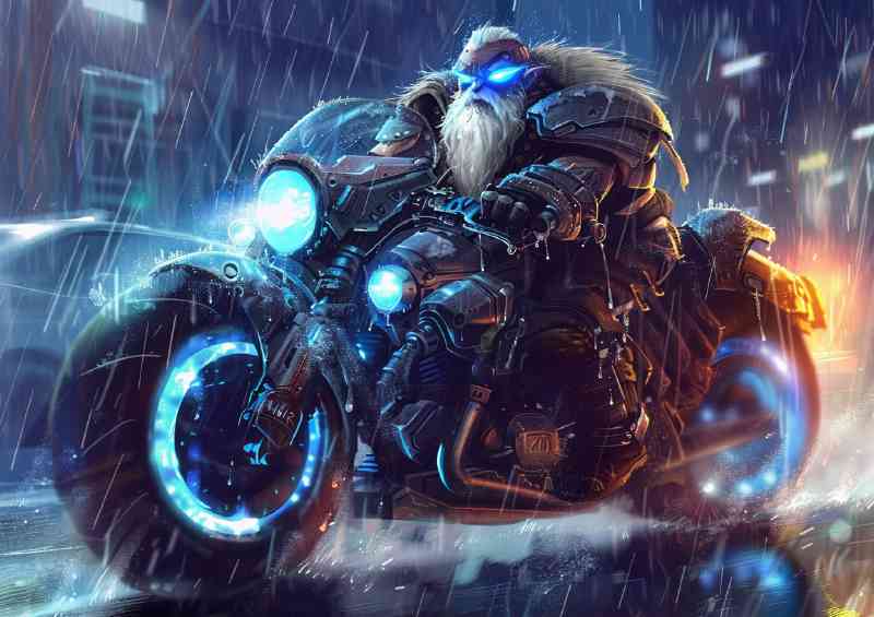 Gnome riding his motorcycle | Metal Poster