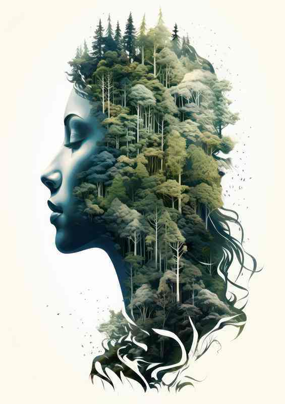 Stunning Forest Double Vision and a ladys head | Metal Poster