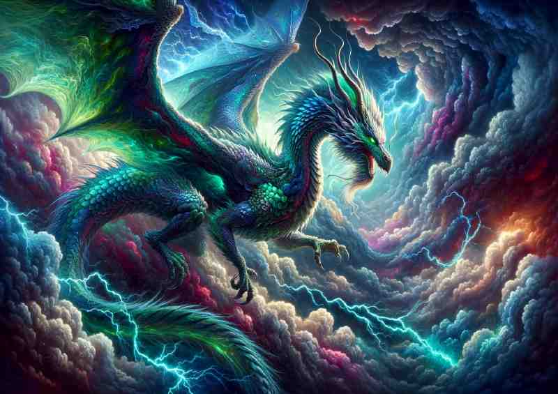 Majestic Dragon scales shimmering in hues of emerald and sapphire | Metal Poster