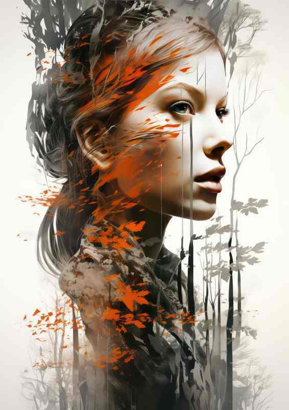 Synergy Double Exposure Forest Dreams girl in the woods | Metal Poster