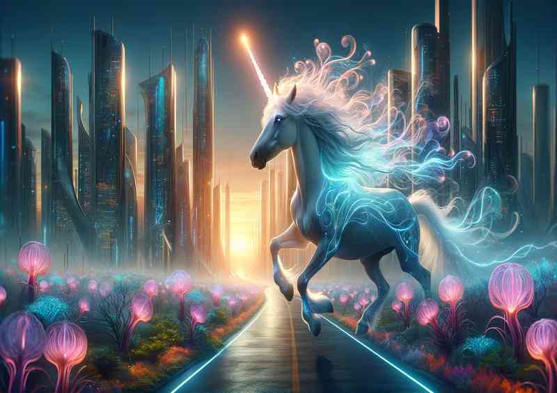 Mystical unicorn its mane flowing with ethereal light | Metal Poster
