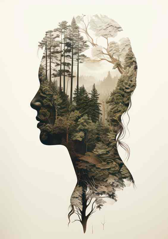 Twin Visions Ethereal Forest A womans Head | Metal Poster