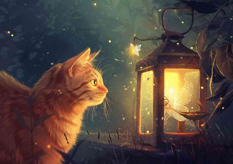 Orange Cat is looking at an ethereal fairy inside | Metal Poster