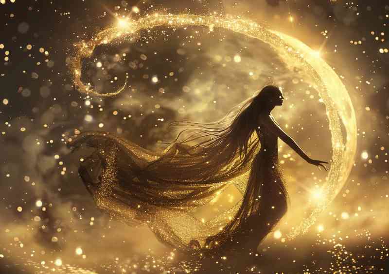 Stargazing female fantasy stars moon fairy | Metal Poster