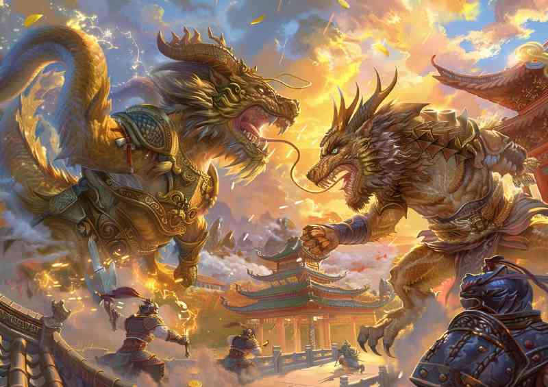 Three majestic golden Dragons | Metal Poster