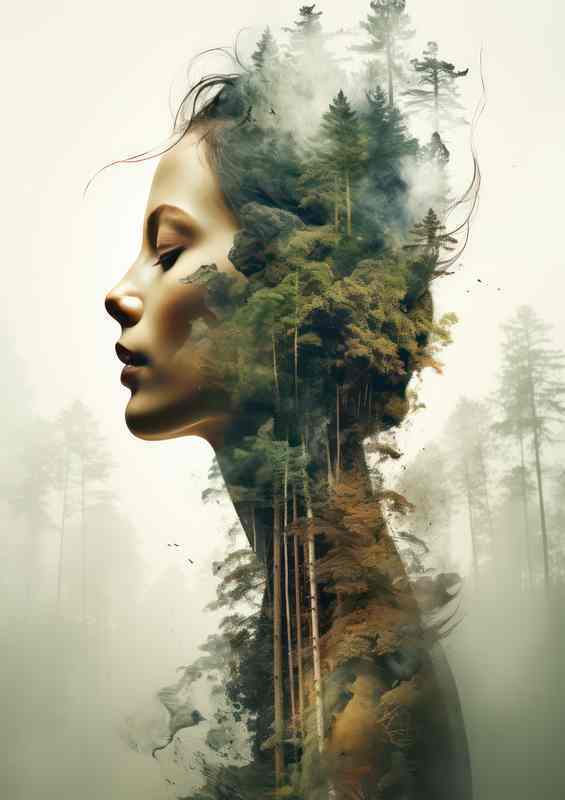 Wilderness Woman Dual Imagery of Forestscapes | Metal Poster