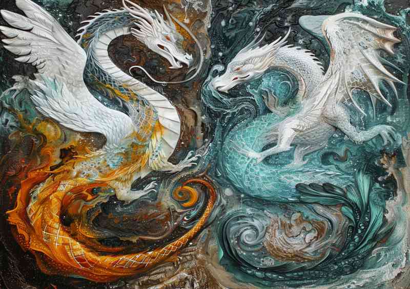 Two Dragons and birds are on fire | Metal Poster