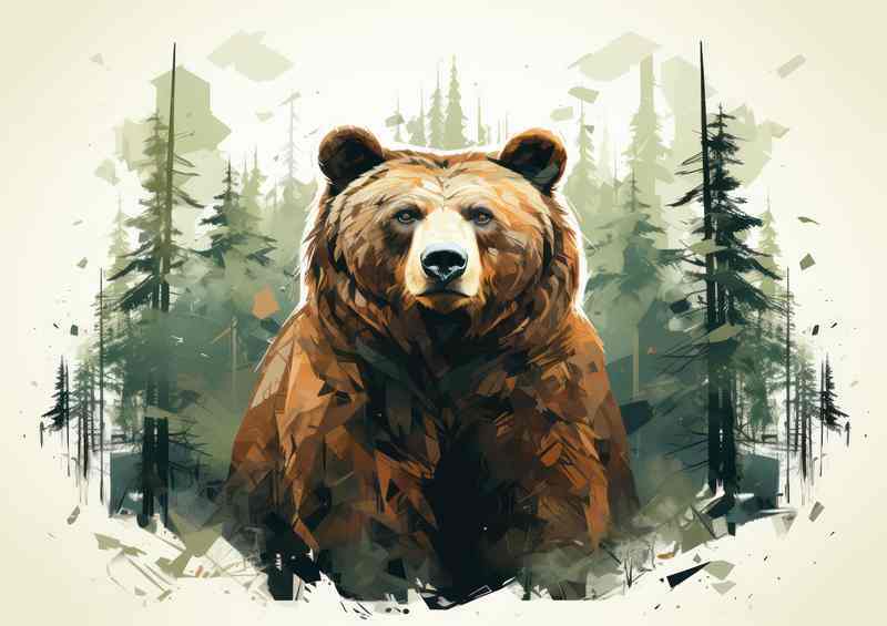 Ethereal Bear Silhouette Amidst the Pines | Metal Poster